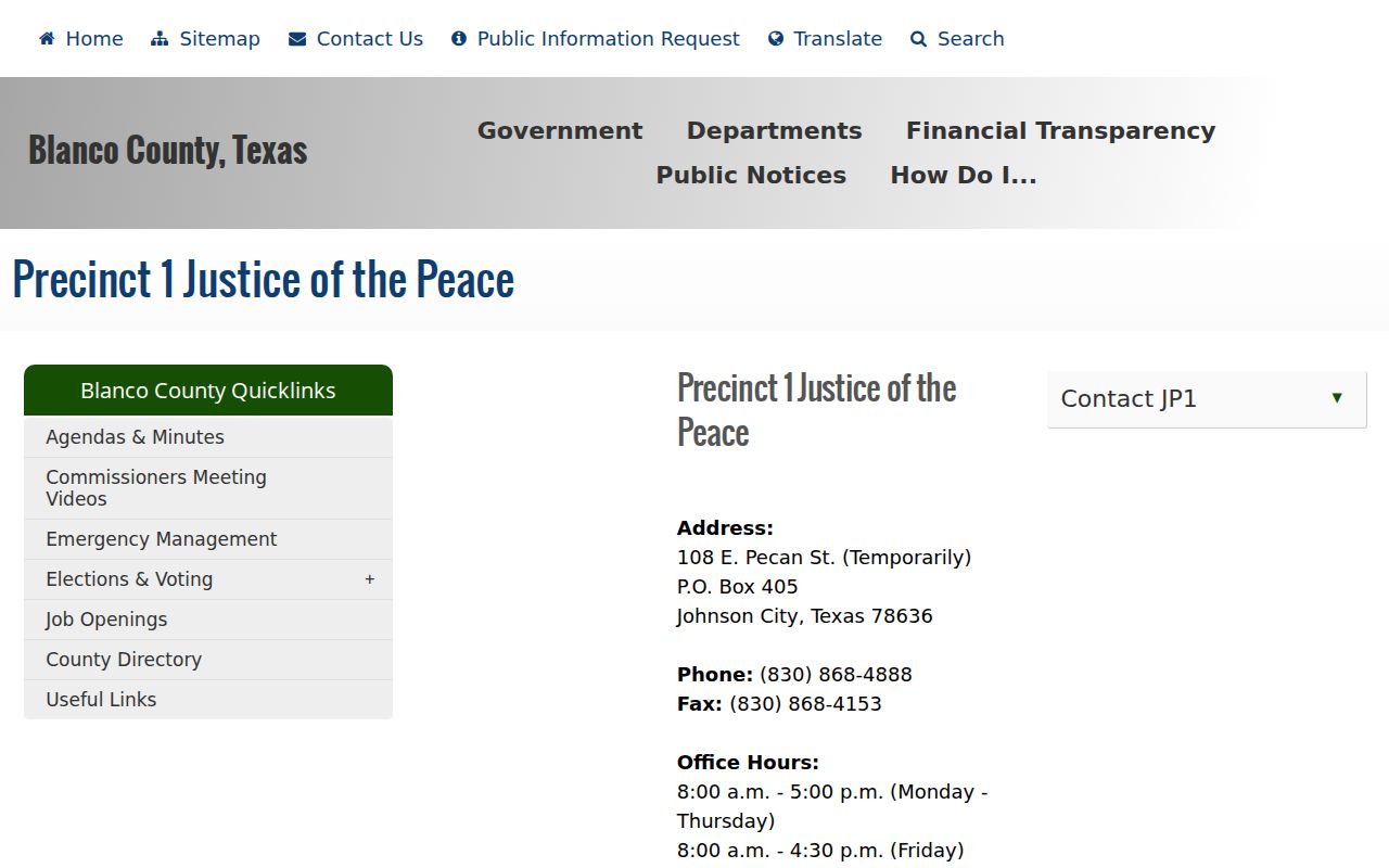 Blanco County Justice of the Peace Precinct 1 page