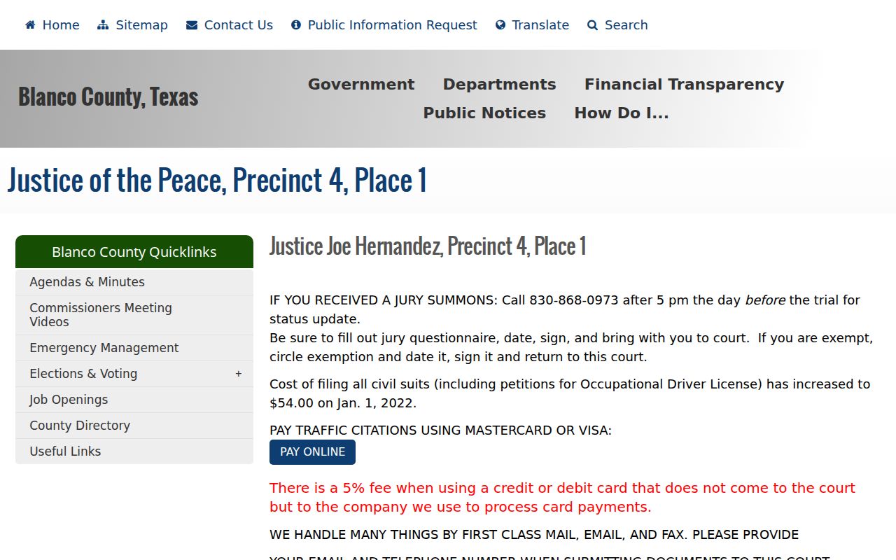 Blanco County Justice of the Peace Precinct 4 page