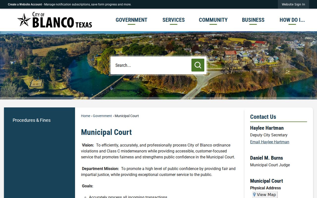 Blanco Municipal Court calendar and docket page
