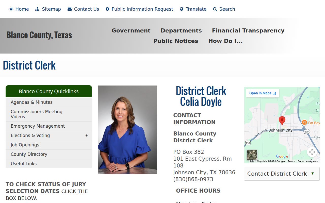 Blanco County court docket District Clerk records page