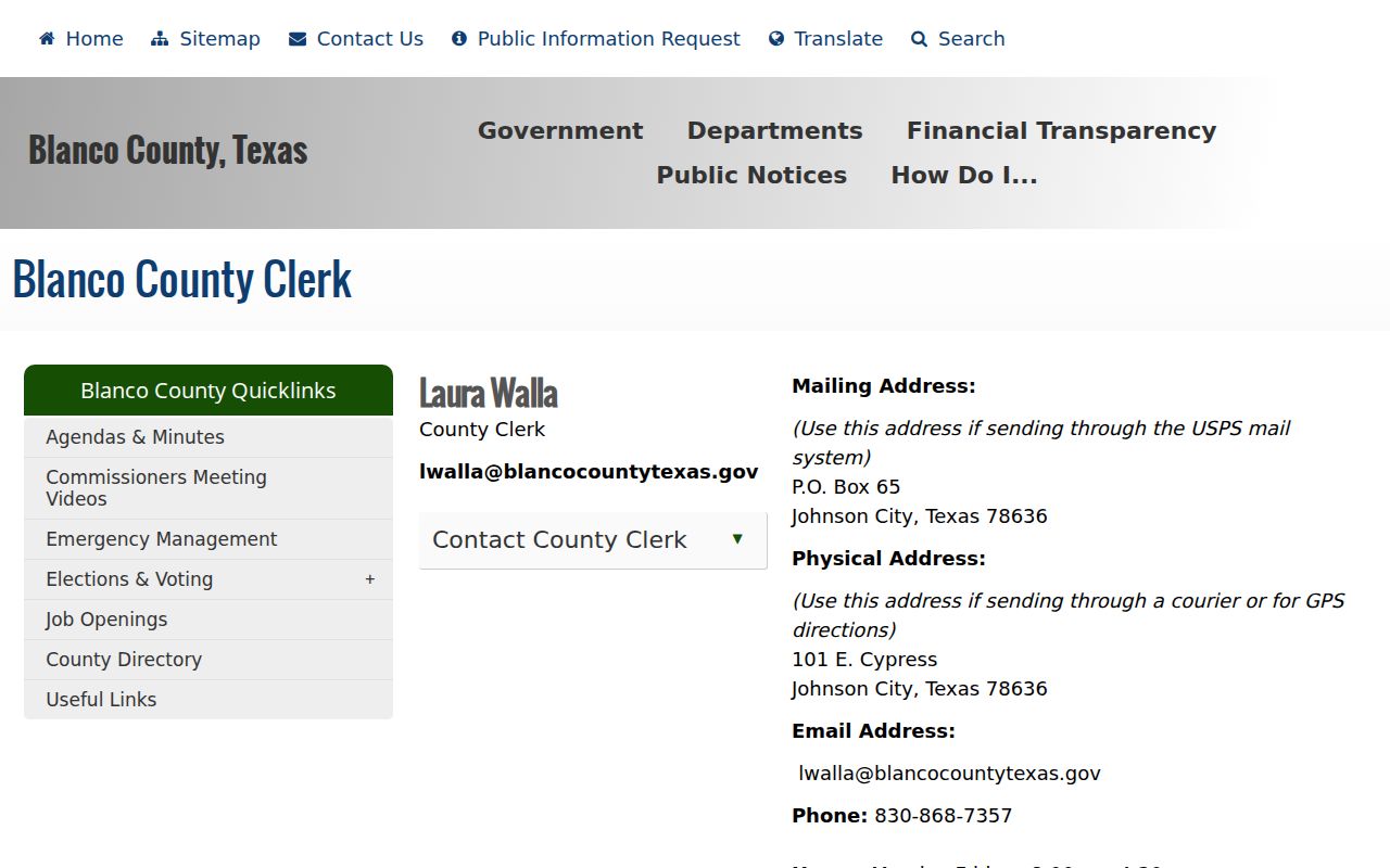 Blanco County court docket County Clerk source page