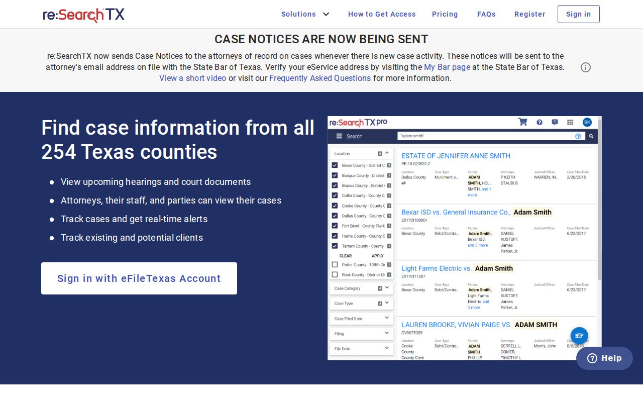 Blanco County court docket search entry at re:SearchTX